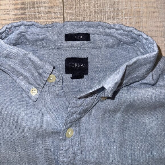 J.Crew Blue Linen Shirt Mens Medium - Picture 2 of 3